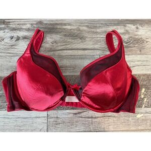 Cacique Underwire‎ Bra 42DD Red Satin Mesh Full Coverage Lingerie Romantic Sexy
